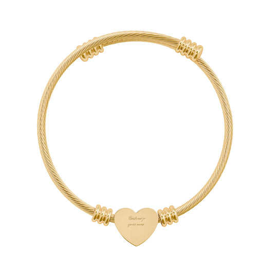 Engravable Heart Cuff Bracelet — Personalized Silver or Gold Wire Bangle