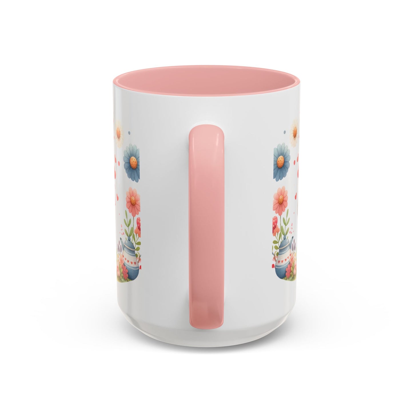 Mother’s Day Accent Coffee Mug — Pink Floral Hearts "Happy Mother's Day"