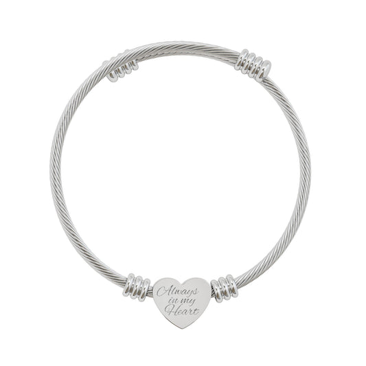 Engraved Heart Cuff Bracelet "Always in My Heart"