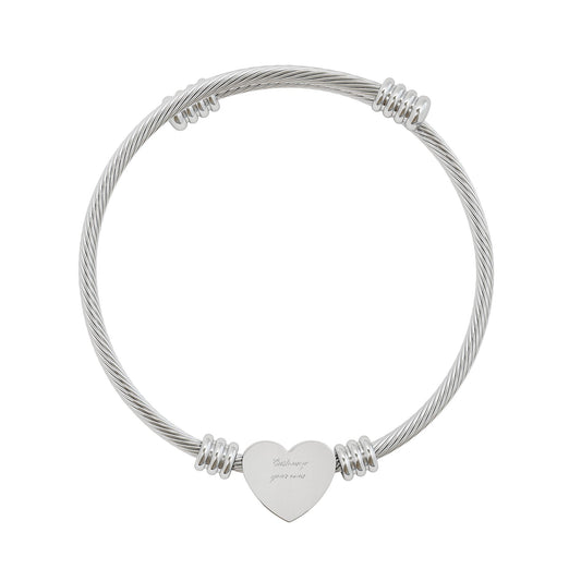 Engravable Heart Cuff Bracelet — Personalized Silver or Gold Wire Bangle
