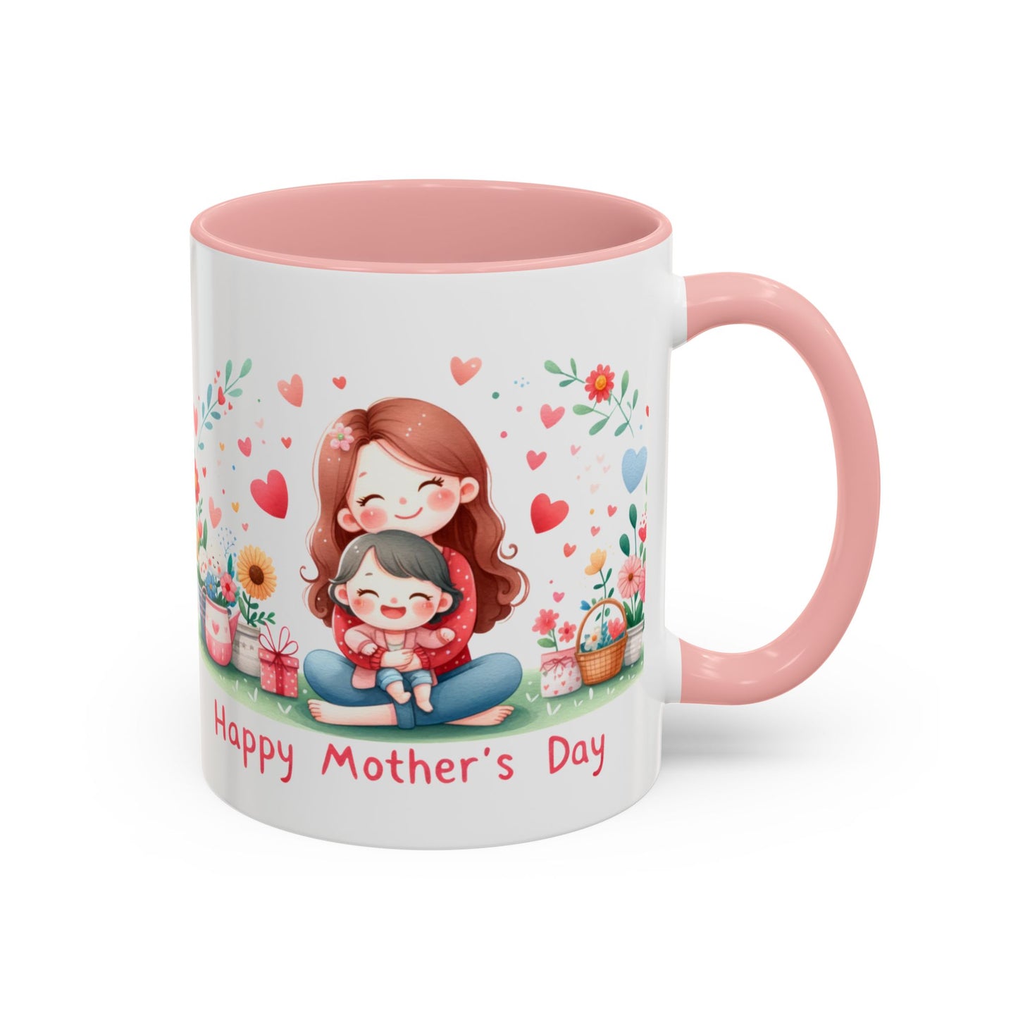 Mother's Day Coffee Mug – Sweet Mom and Child Illustration, "Happy Mother's Day" Accent Mug (11/15oz)