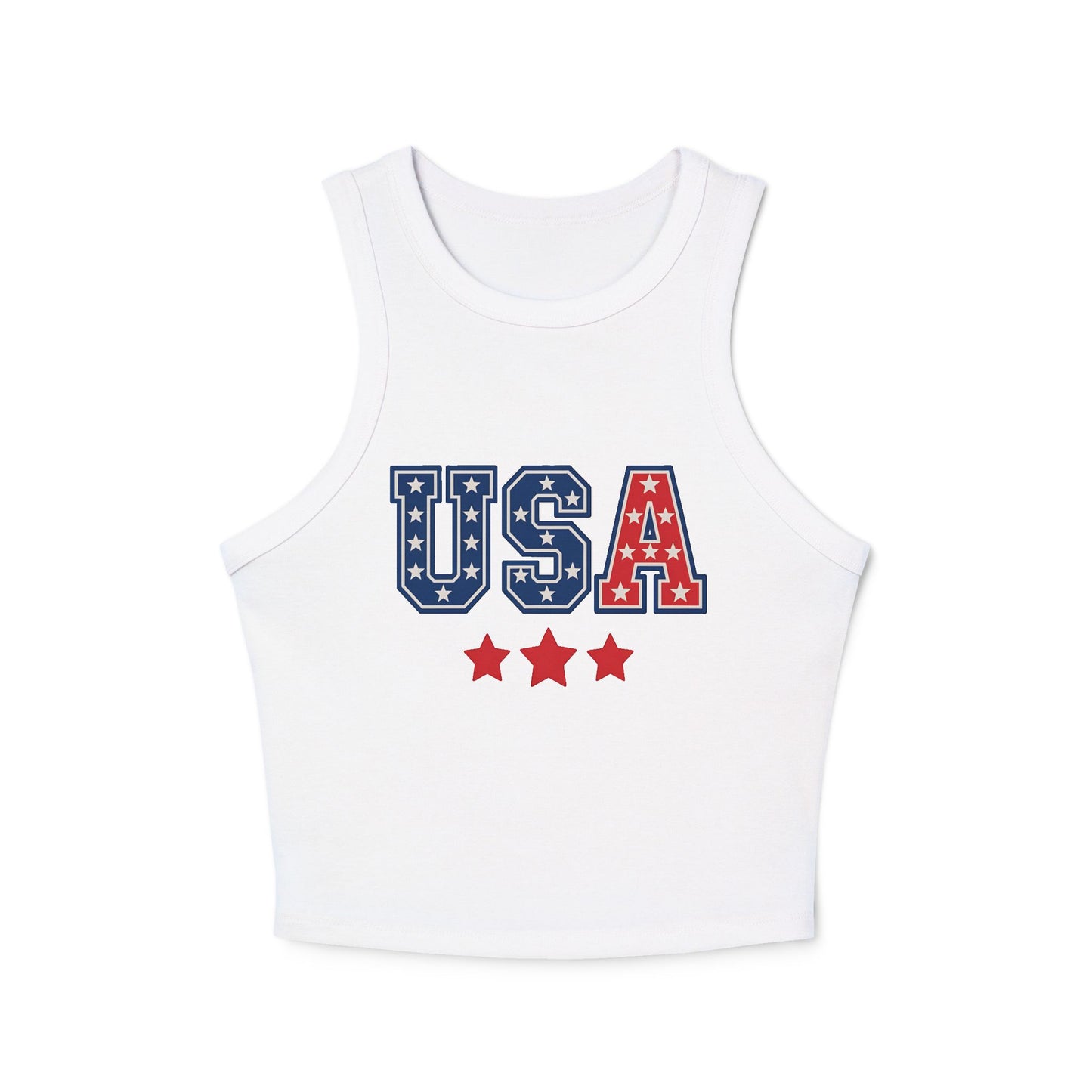 USA Star Graphic Racer Tank — Women's Patriotic Crop Top for 4th of July