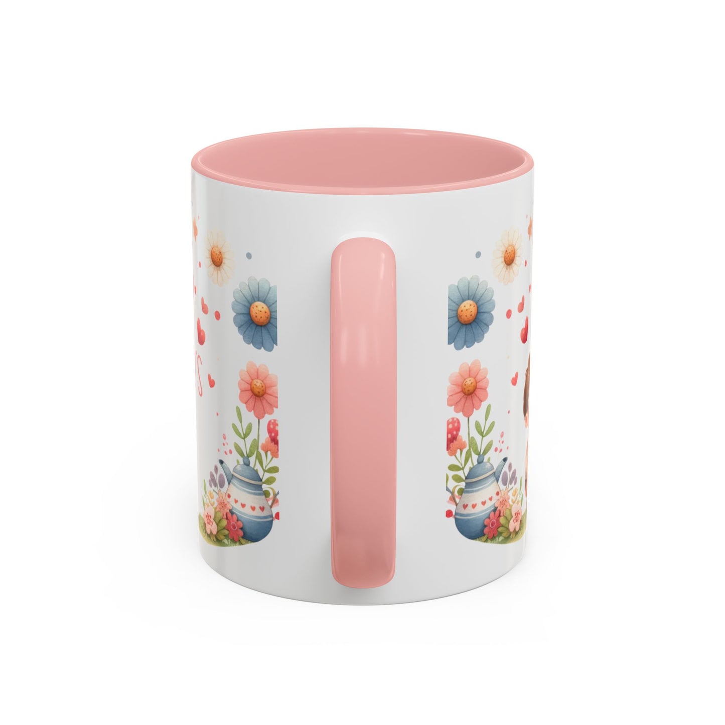 Mother’s Day Accent Coffee Mug — Pink Floral Hearts "Happy Mother's Day"