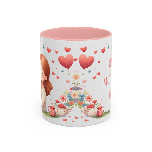 Mother’s Day Accent Coffee Mug — Pink Floral Hearts "Happy Mother's Day"