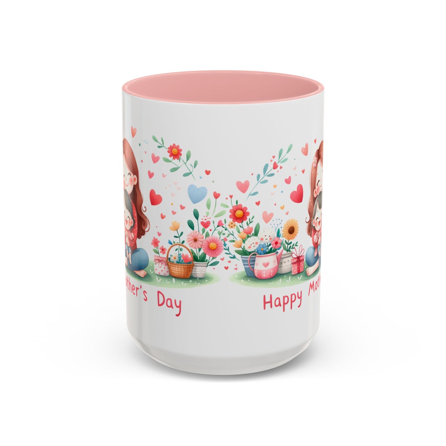 Mother's Day Coffee Mug – Sweet Mom and Child Illustration, "Happy Mother's Day" Accent Mug (11/15oz)