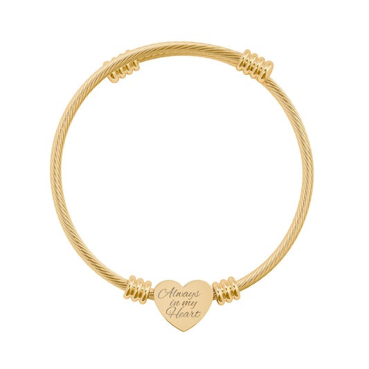 Engraved Heart Cuff Bracelet "Always in My Heart"