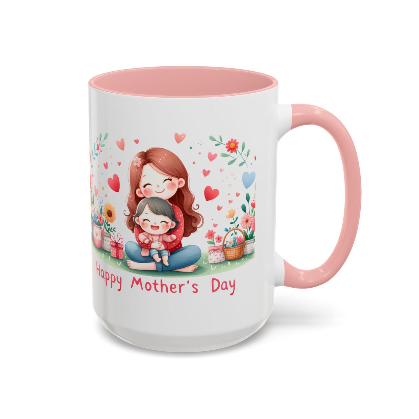 Mother's Day Coffee Mug – Sweet Mom and Child Illustration, "Happy Mother's Day" Accent Mug (11/15oz)