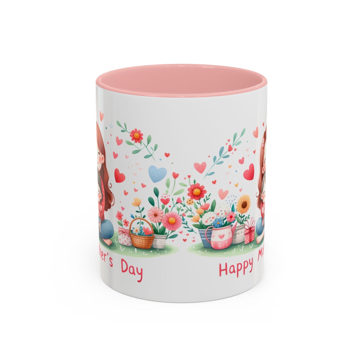 Mother's Day Coffee Mug – Sweet Mom and Child Illustration, "Happy Mother's Day" Accent Mug (11/15oz)