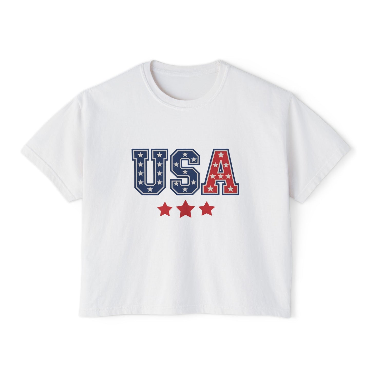 USA Patriotic Boxy Tee — Stars & Stripes Graphic for 4th of July