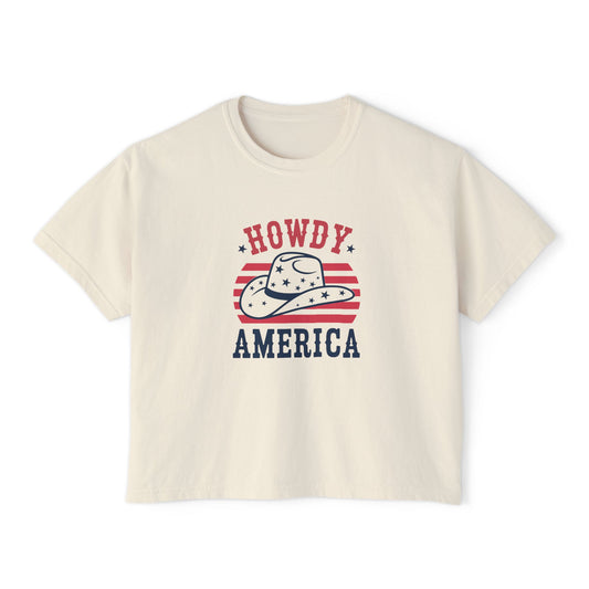 Fourth of July Women's Boxy Tee — Trendy July 4th Howdy America T-Shirt