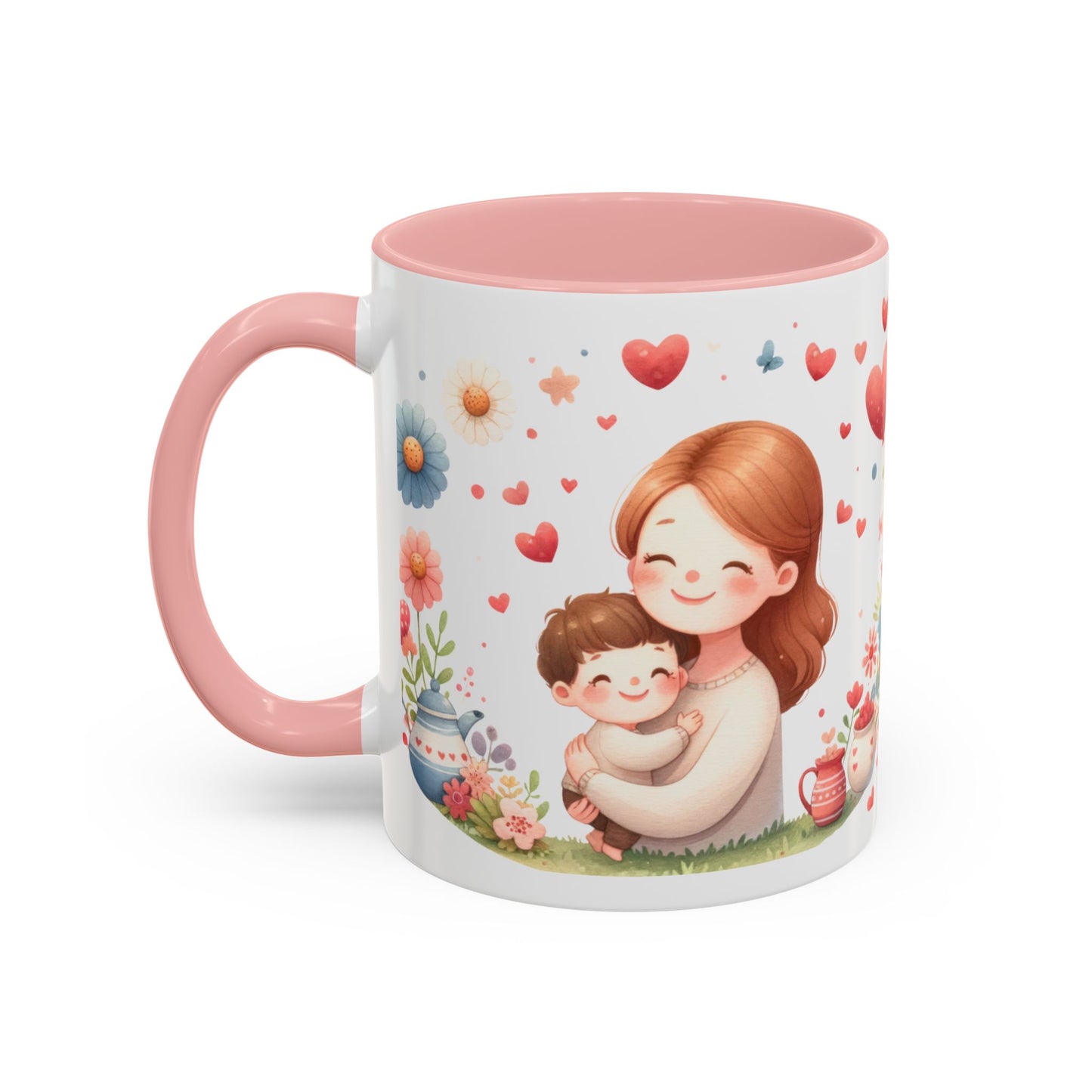 Mother’s Day Accent Coffee Mug — Pink Floral Hearts "Happy Mother's Day"